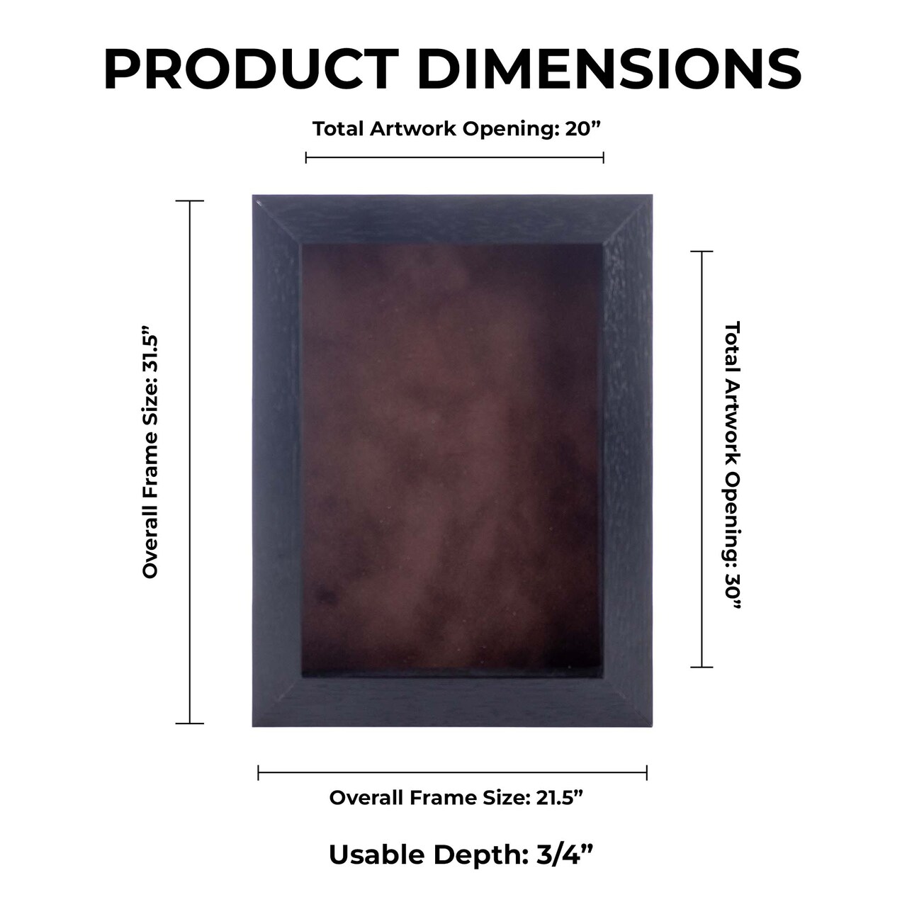 Black Wood Grain Shadow Box Frame with Acrylic Front - Brown Suede Backing, 30 Sizes